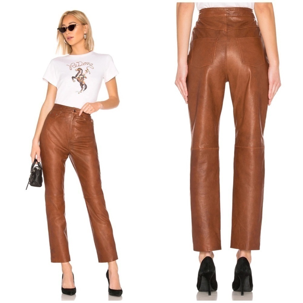 LPA Leather Straight Leg Pants in Brown Size M